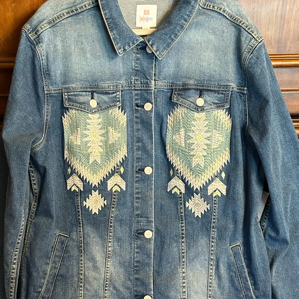 NWT Lularoe Jaxon Southwestern Denim Jacket Size 3X - Picture 11 of 11